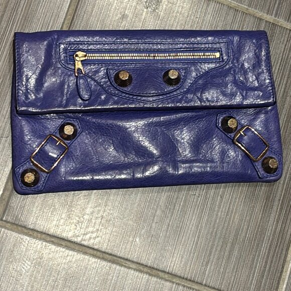 BALENCIAGA Agneau Giant 21 Rose Gold Hardware Envelope Clutch Bleu Lavande - Picture 13 of 14